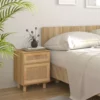 Nachttisch Massivholz Kiefer und Rattan – Bild 5